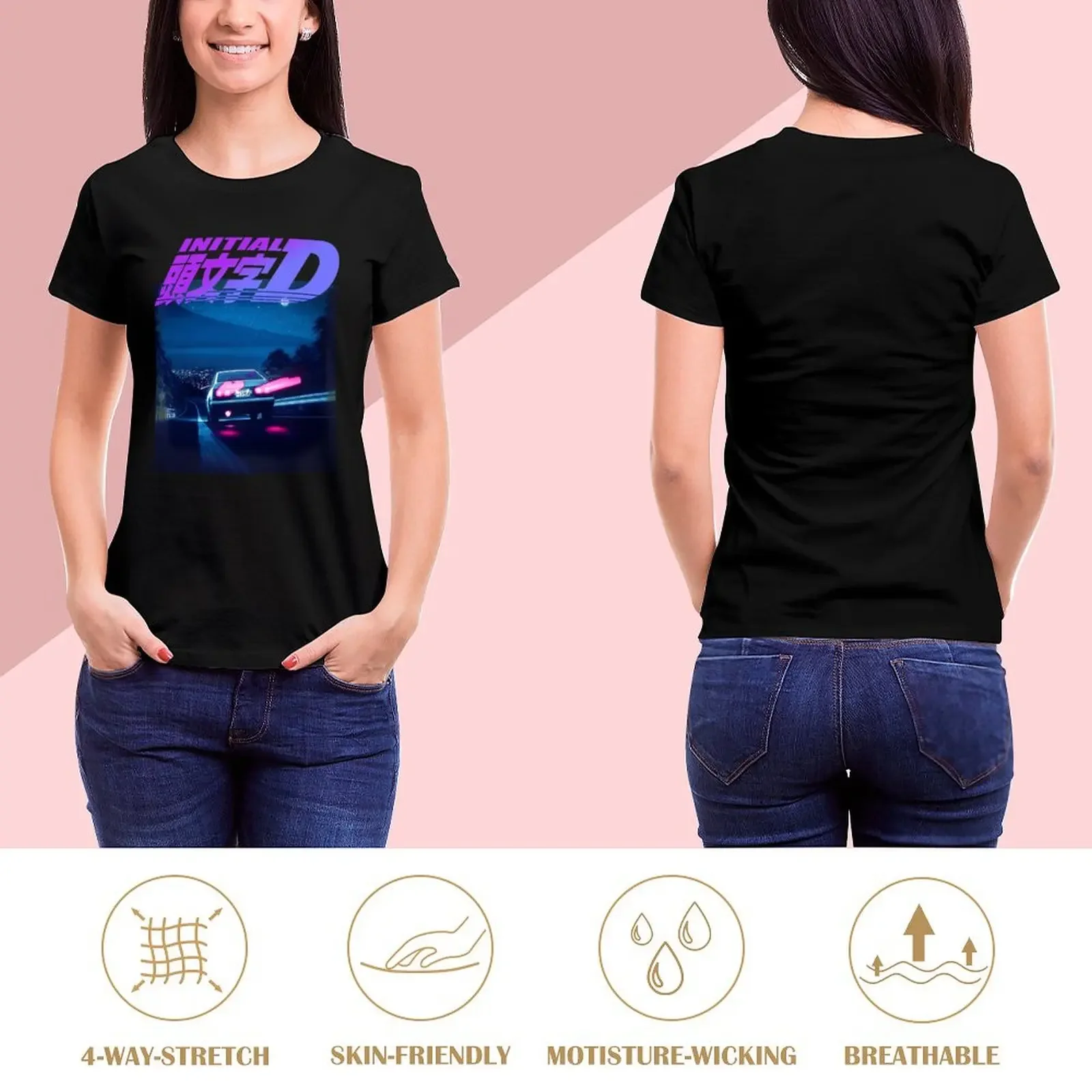 Initial D Neon AE86 T-Shirt quick drying animal print Short sleeve tee workout shirts for Women