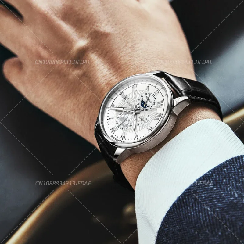 Versatile Watch For Men Trendy High end Light Quartz Watch Leather Strap Fake Three Eye Fashion Business Wristwatch