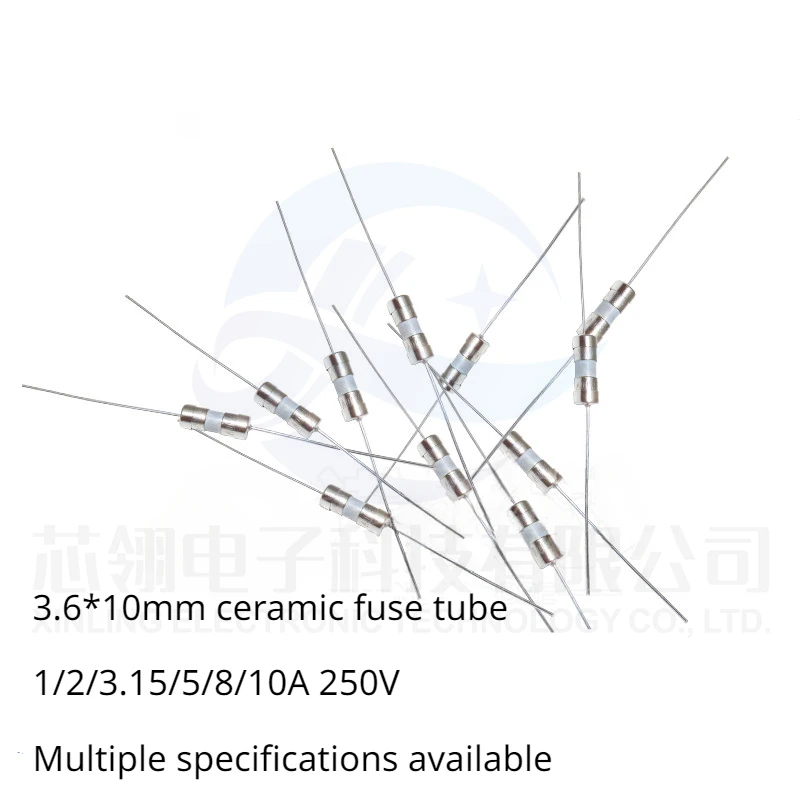 10pcs 3.6*10mm with lead pins ceramic fuse tube 1A/2/3.15/5/8/10A 250V slow/quick break F/T