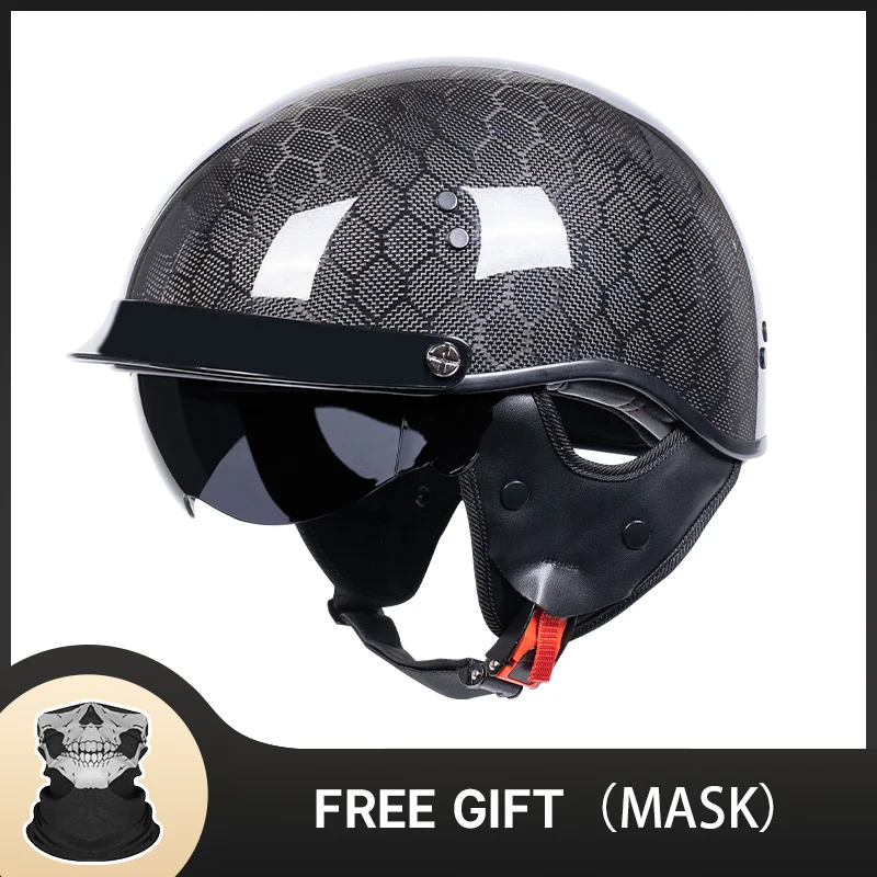 

Safety Lightweight Snake Carbon Fiber Motorbike Half Face 1/2 Helmet Racing Cruising Jet Riding Helmets Men With Built-in Lens