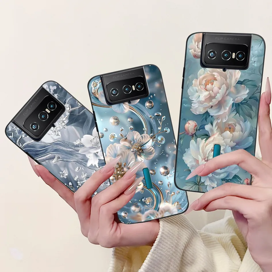 Para Asus Zenfone 7 ZS670KS Funda I002D Popular flor suave Funda de teléfono de silicona negra para Zenfone 7 Pro ZS671KS Funda I002DD Capa