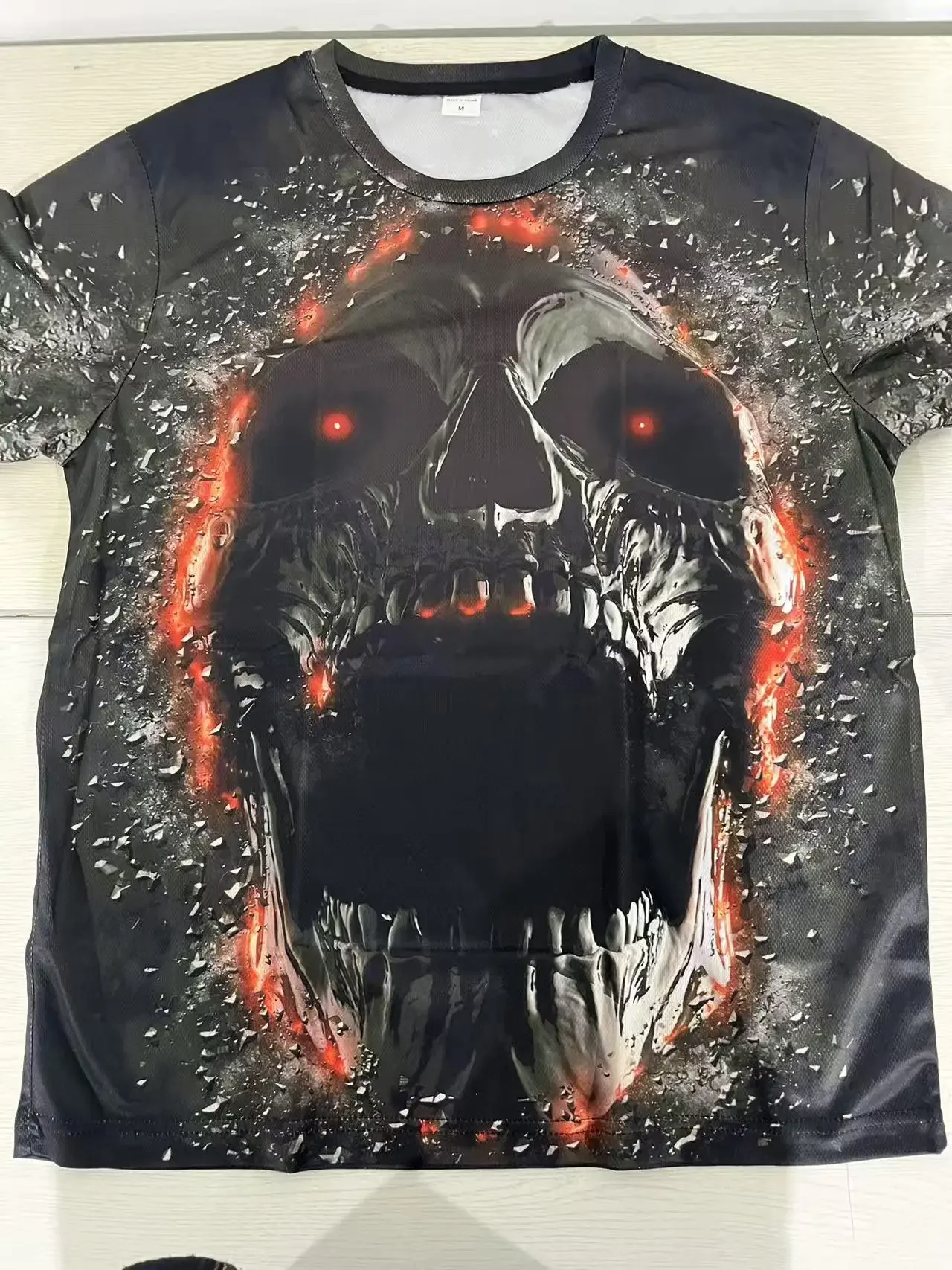 

Mens Ventilated Crew Neck Oversized T Shirt Summer Hip Hop Short Sleeve Punk Skull Print Tee Top