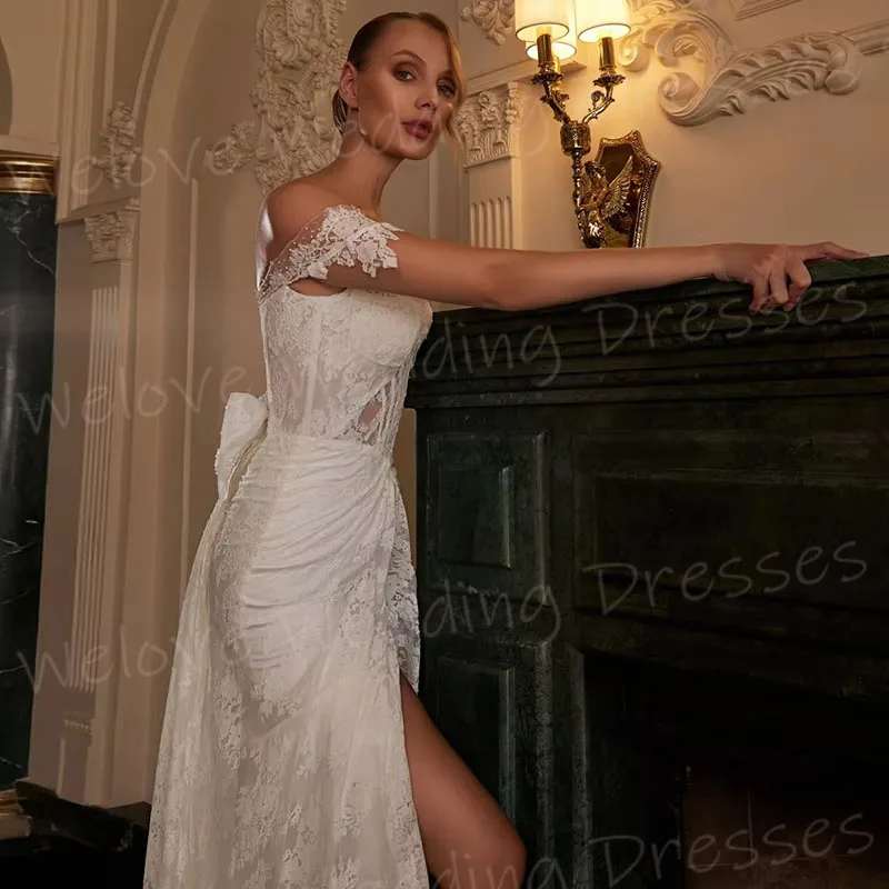 فساتين زفاف نسائية ساحرة حورية البحر أنيقة بدون أكتاف من الدانتيل رداء De Mariée فساتين العروس المخصصة بشق فيستدو دي نوفيا