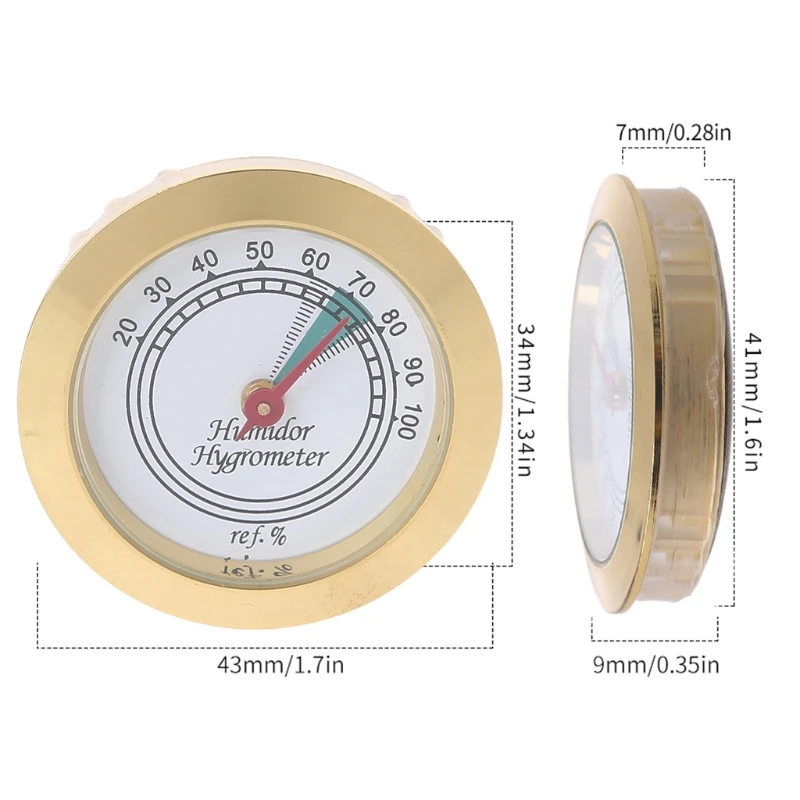 Przenośny mini precyzyjny mechaniczny wskaźnik higrometr metalowe pudełko na cygara piwnica 43mm Instrument muzyczny higrometr