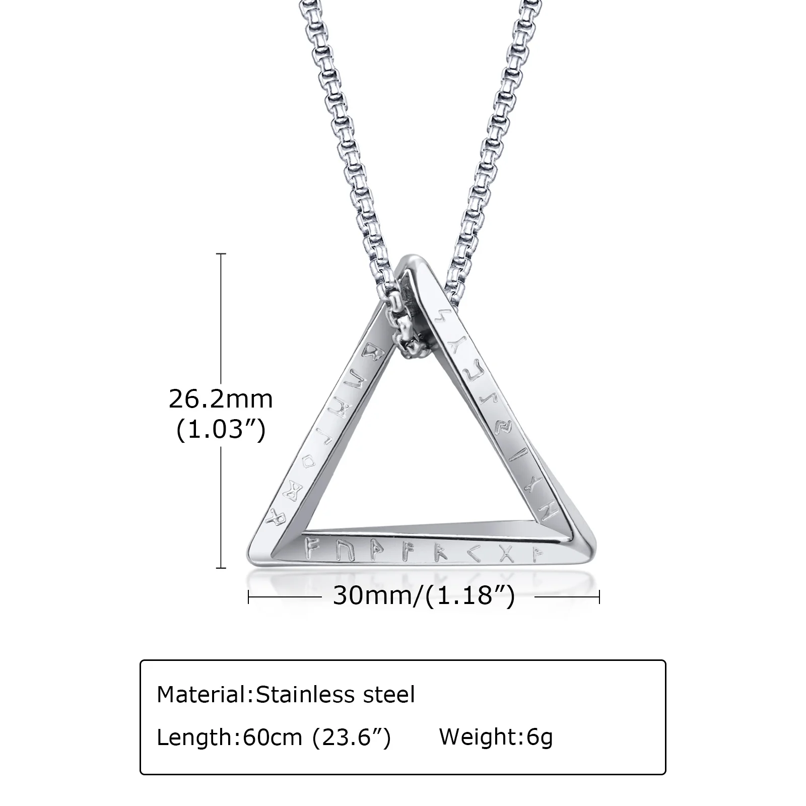 Nordische Wikinger-Halsketten für Herren für Jungen, wasserdichter dreieckiger geometrischer Anhänger aus Edelstahl, Amulett-Kragen, 55/60/70 cm Kastenkette – Detail 5
