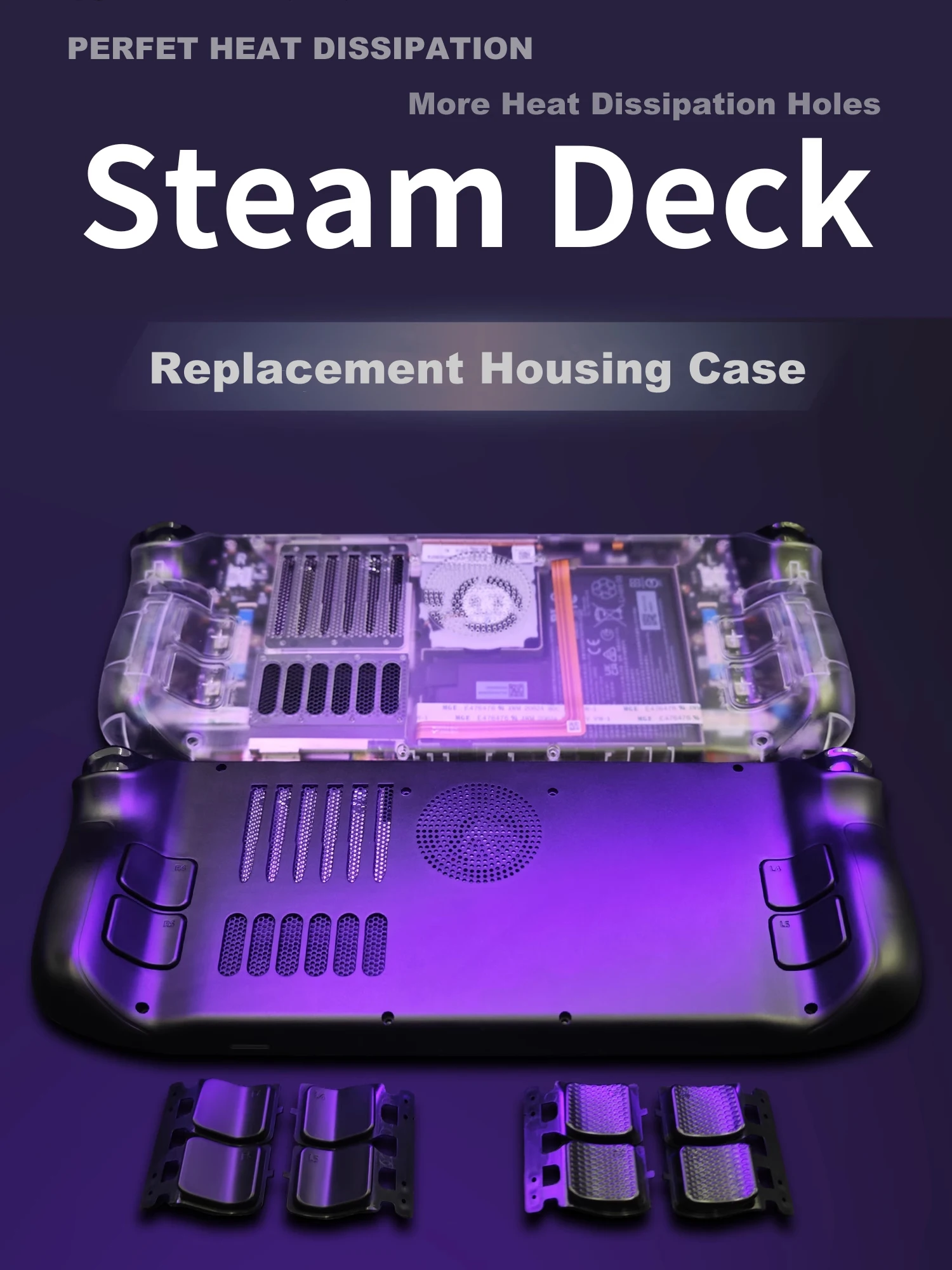 Replacement DIY Back Shell with Cooling Vents Heat-Dissipation Back Housing Case Plates Cover for Steam Deck/Steam Deck OLED view 3