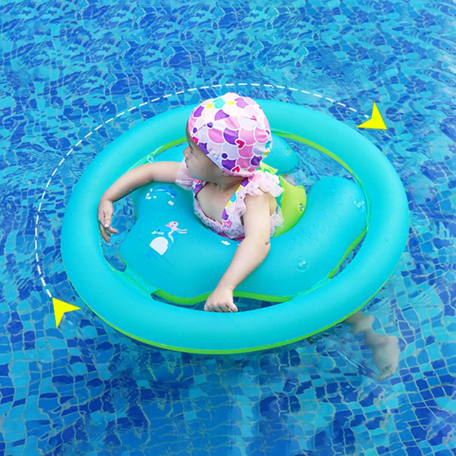 Flutuador de bebê com dossel, flutuador de piscina para bebês com dossel, anel de natação inflável, proteção solar, brinquedos aquáticos para crianças pequenas, jogos ao ar livre