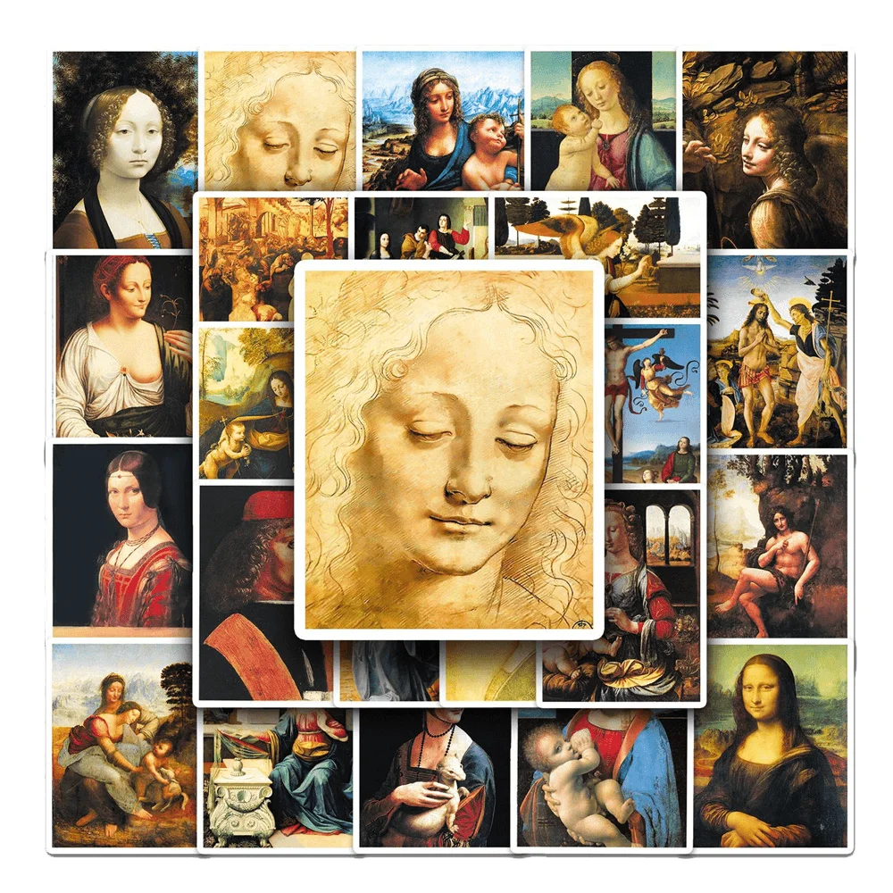 50pcs Vintage Oil Painting Vinci Stickers For Suitcase Phone Scrapbook DIY Art Sticker Scrapbooking Material Craft Supplies