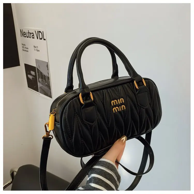 

Pillow Bag for Women - Puffy Crinkled Bowling Bag, Trendy Boston Shoulder Bag, Quilted Crossbody Bag & Top Handle Purse