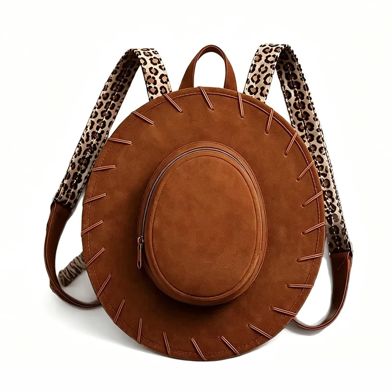 Western Cowgirl Hat Backpack Unique Western Style Cowboy Hat Backpack Leopard Strap Daypack for Country Concert Music Festival