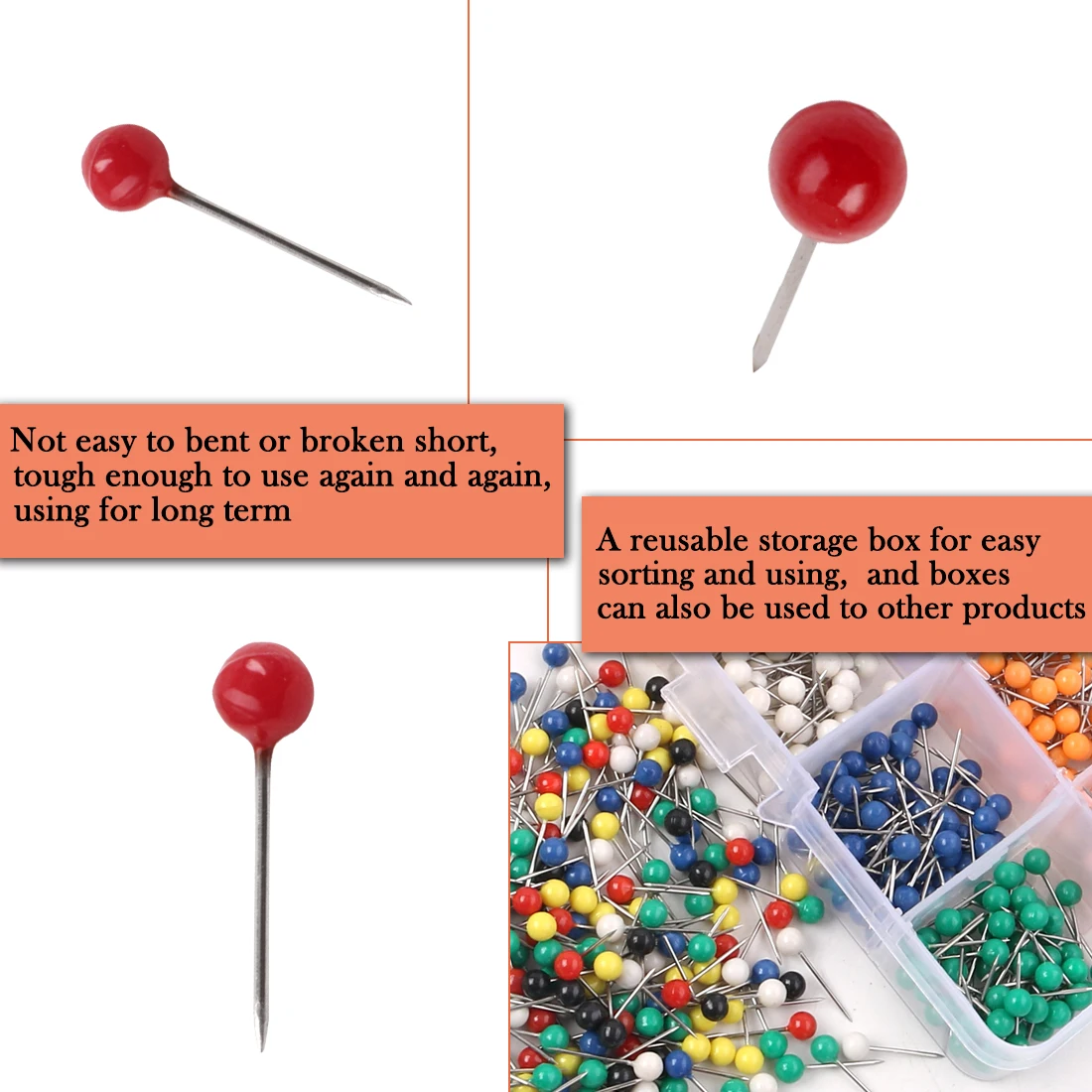 500Pcs Multi-Color Push Pins Map Tacks Round Head with Stainless Point for Cork Bulletin Board Fabric Marking DIY Sewing Crafts