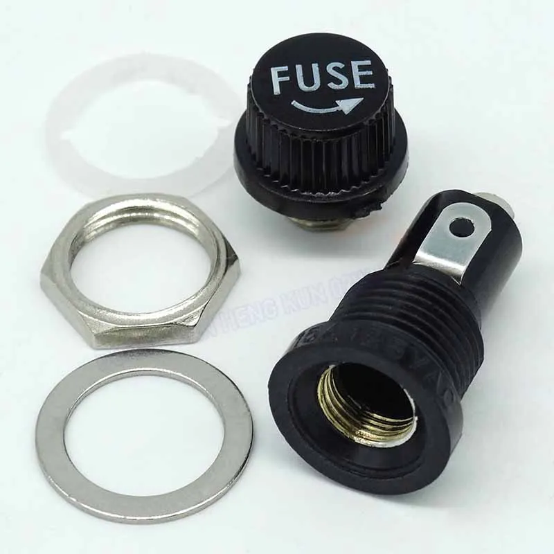 Fuse Holder 5x20mm Glass Tube 250V for 2A/10A/15A Fuse, 12mm Mounting Hole, Electronic Repair Part