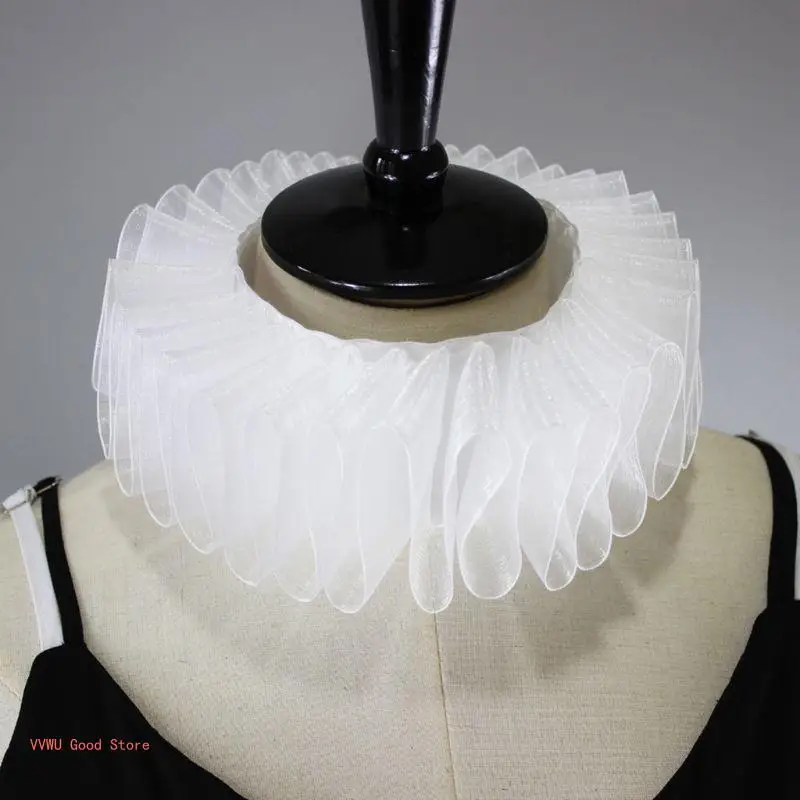 Womens Elizabethan Ruffled Fake Collar White Clown Neck Ruff Vintage Victorian Halloween Cosplay Costume