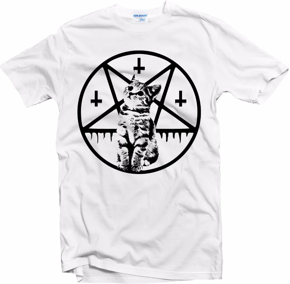 Hot Sale Fashion Casual High Quality Men O-Neck T-Shirt Inverted Cross And Pentacle Kitten Funny Custom Made T-Shirt