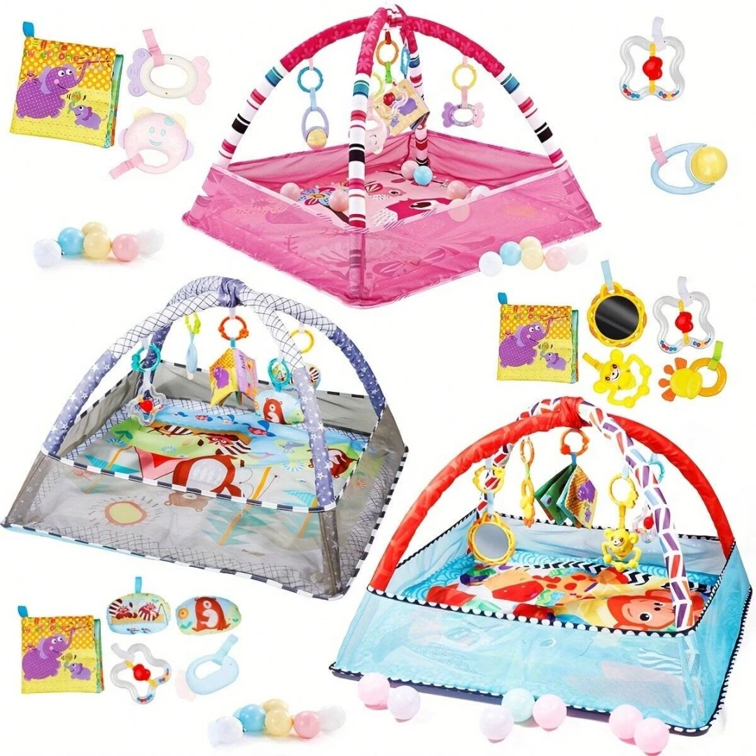 

Baby Playpen with Hanging Toys - Activity Mat for Baby Exercise and Development - Versatile Cloth Mat for Crawling and Sitting