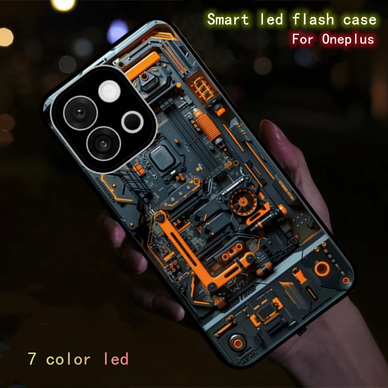 

For Oneplus Nord CE 5 Orange Circuit Luminous Phone Case For Oneplus 13T 13R 13 12 12R 11 10 Pro Protect Cover LED Fundas Capa