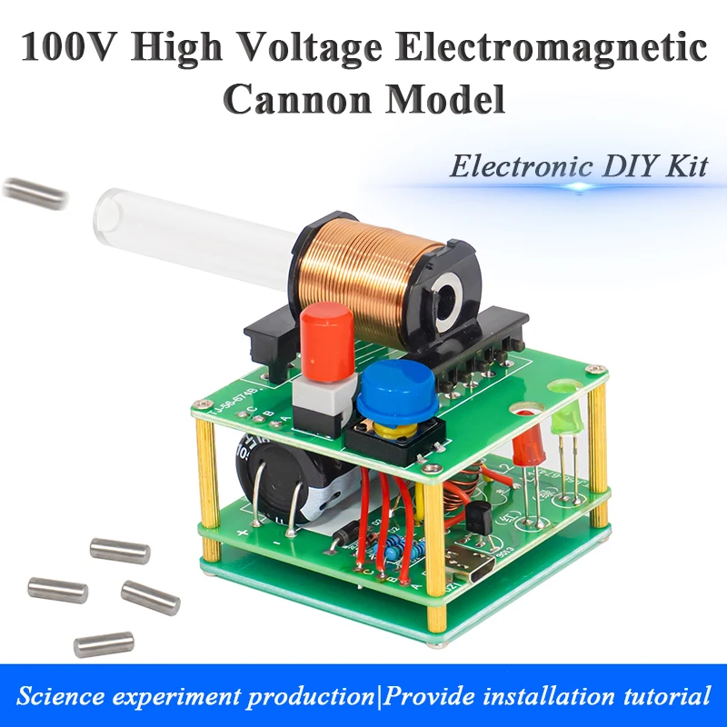 Electromagnetic Cannon DIY Welding Kit Mini Electromagnetic Cannon Boost Circuit Science Experiment Welding Practice Loose Parts