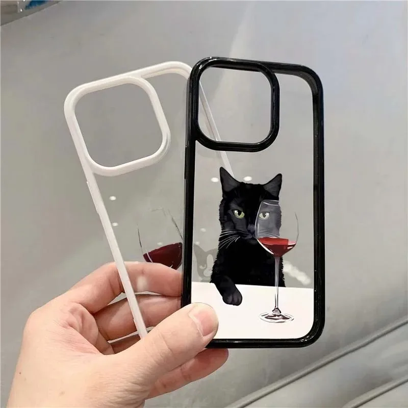 Cute Cat Goblet Drink Couple Phone Case for iPhone 16 15 14 13 12 11 Pro MAX X XS XR Max 7 8 Plus SE 2020 2022 Shockproof Cover - náhled 3
