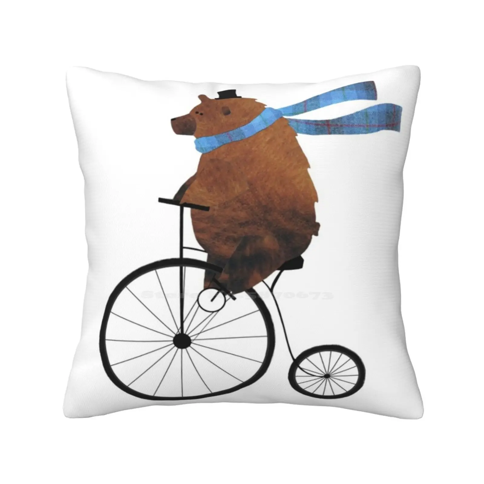 Cheltenham The Bear : Penny Farthing Fun Throw Cushion Pillow Cover Cheltenham Penny Farthing Cycling Bike Bicycle Grizzly Bear