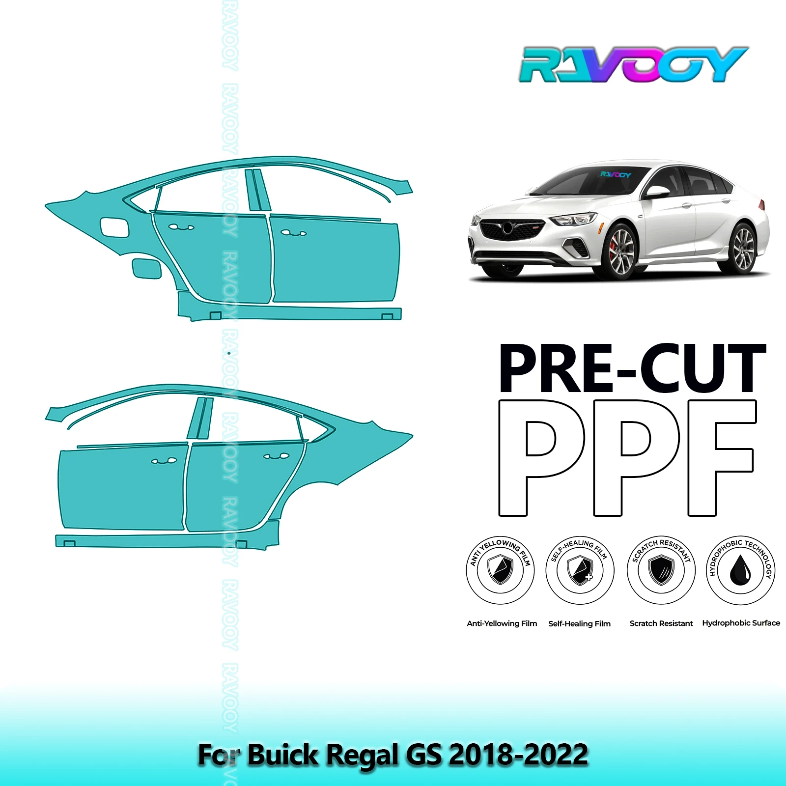 

For Buick Regal GS 2018-2022 8.5mil Clear Matte Pre-Cut PPF Door & A/B Pillar Kit TPU Paint Protection Film Set