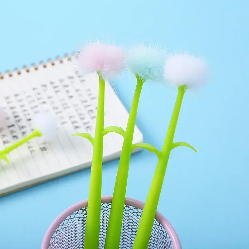 A 48PCS Creative Silicone Dandelion Gel Pen Artificial Flower Fur Ball Pen Cute Plush Pom-Pom Signature Pen Stationery