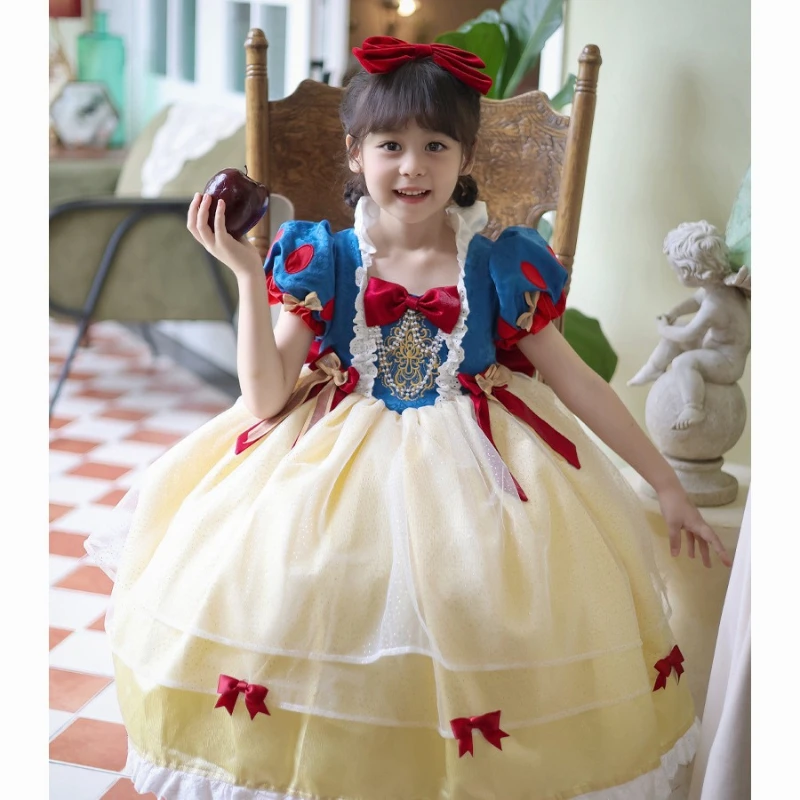

2025 Snow White Princess Dress, Girls Butterfly Sleeve Tulle Gown Spring Party Performance Costume