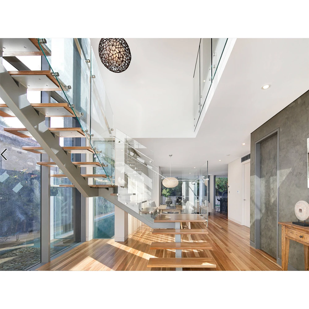 Customization Indoor Steel White Oak Wood Treads Steps Mono Stringer Stairs for Second Floor