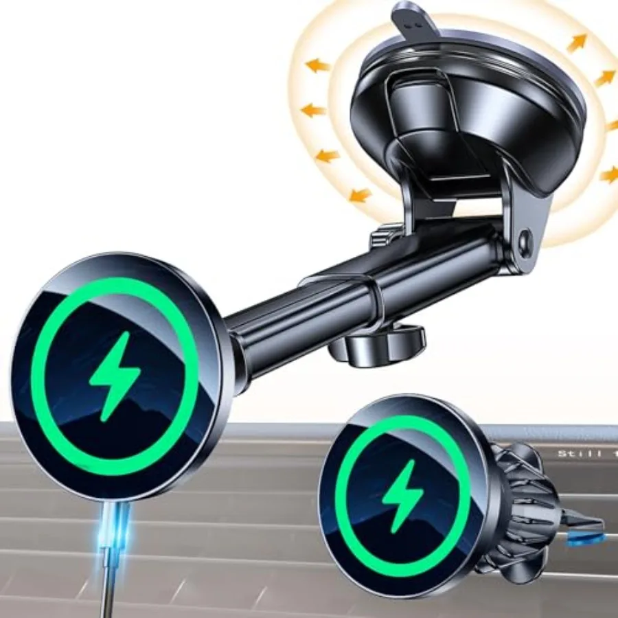 

Ultra Strong Magnetic Phone Holder for Car with Wireless Charging Support Compatible with iPhone 16 Pro Max 15 14 13 Adjustable