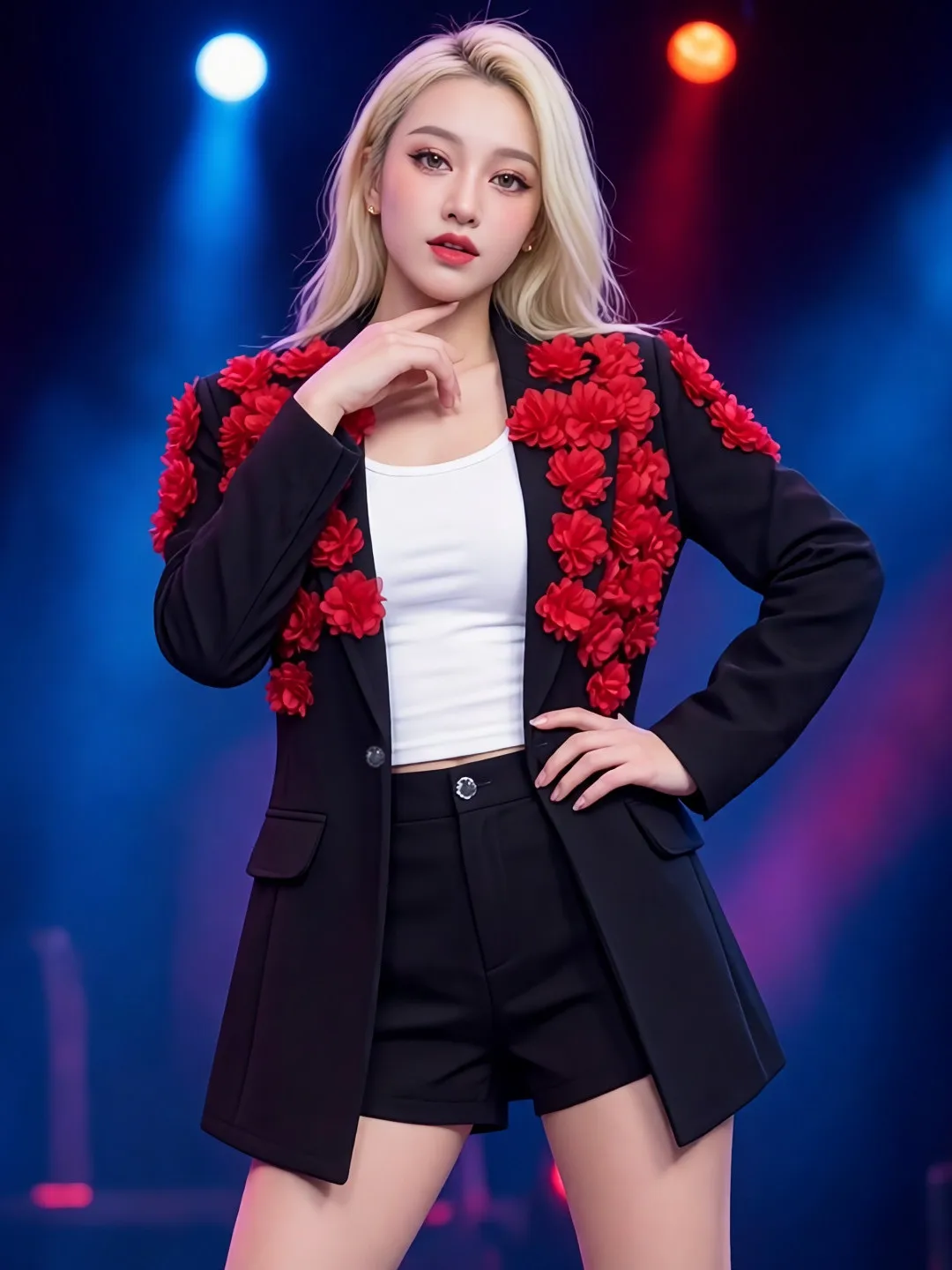 Slim Fit Jazz Style Stage Performance Coat for Women Wedding Host Singer Performer 3D Flower Embroidery Outerwear Jacket