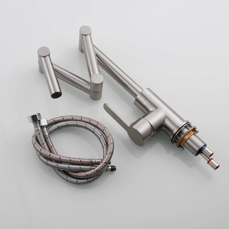 

Кухонный смеситель для раковины, хромированный, латунный, настольный, Tuqiu, матовое золото, складной, для горячей и холодной воды, золотой