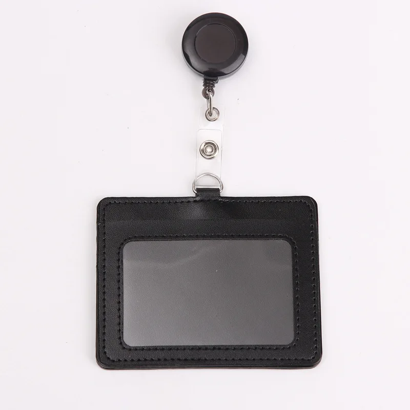 Multiple Card Slots Working Permit Case Exhibition ID Card Holder PU Badge Holder with Badge Reel Pass Work Card Cover Case Tag