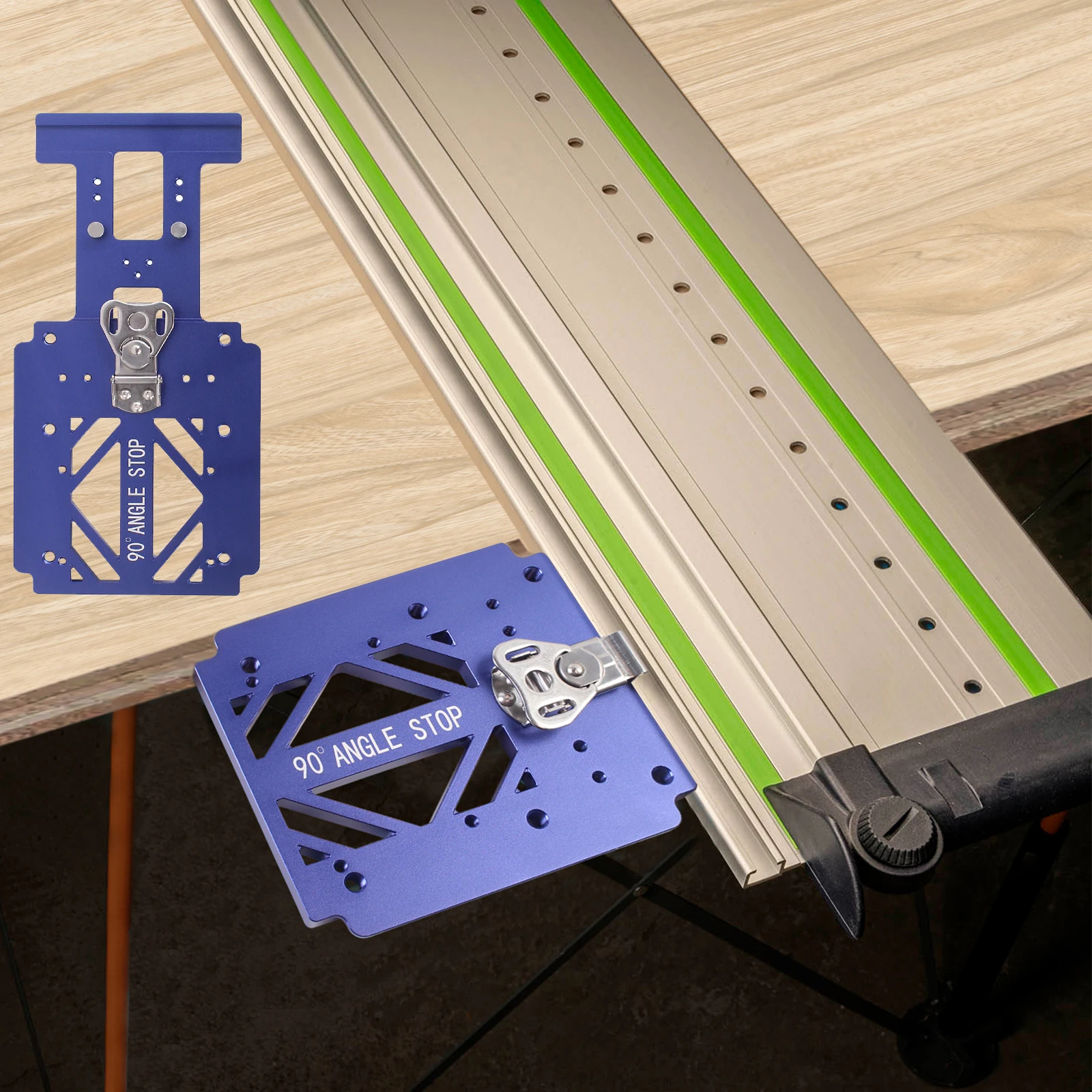 90° Angle Stop for Festool & for Makita Rails ,Woodworking Track Saw Square Guide Rail Clamp Right Angle Positioning Plate