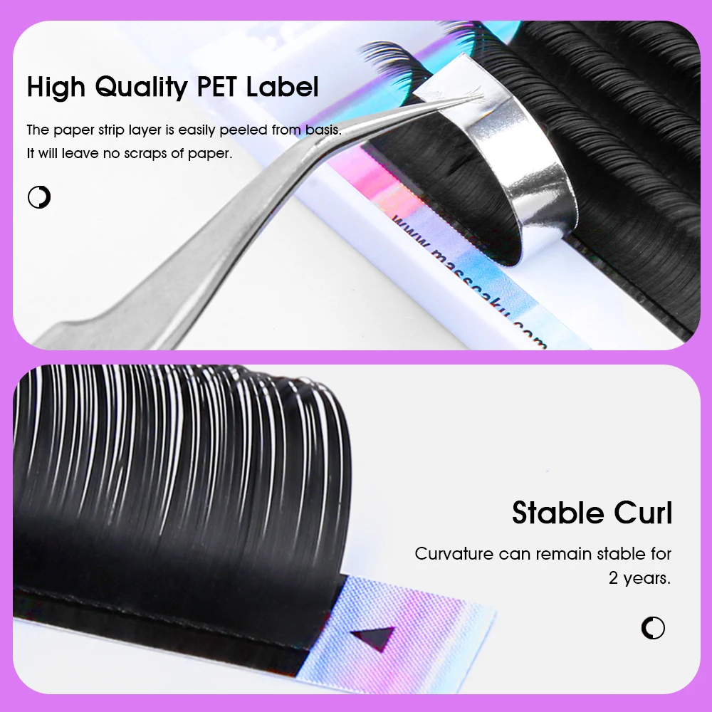 High Quality Masscaku 8-18mm Flat Ellipse Eyelashes Dark Black Fluffy Lash Extensions Double Tips Professional Mink Individual