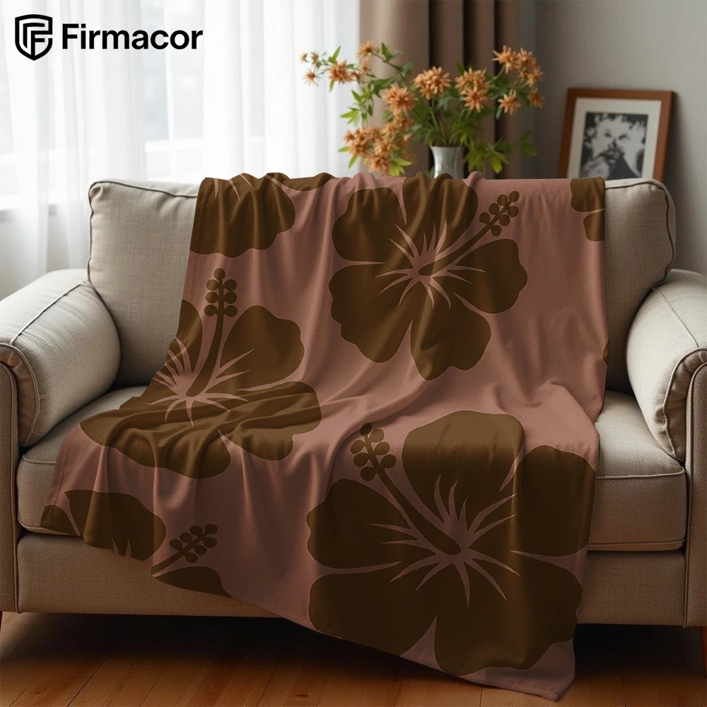 Brown Tone Hibiscus Cartoon Anime Print Flannel Blanket Soft Warm Throw for Kids Bedroom Sofa Bed Christmas Office Car