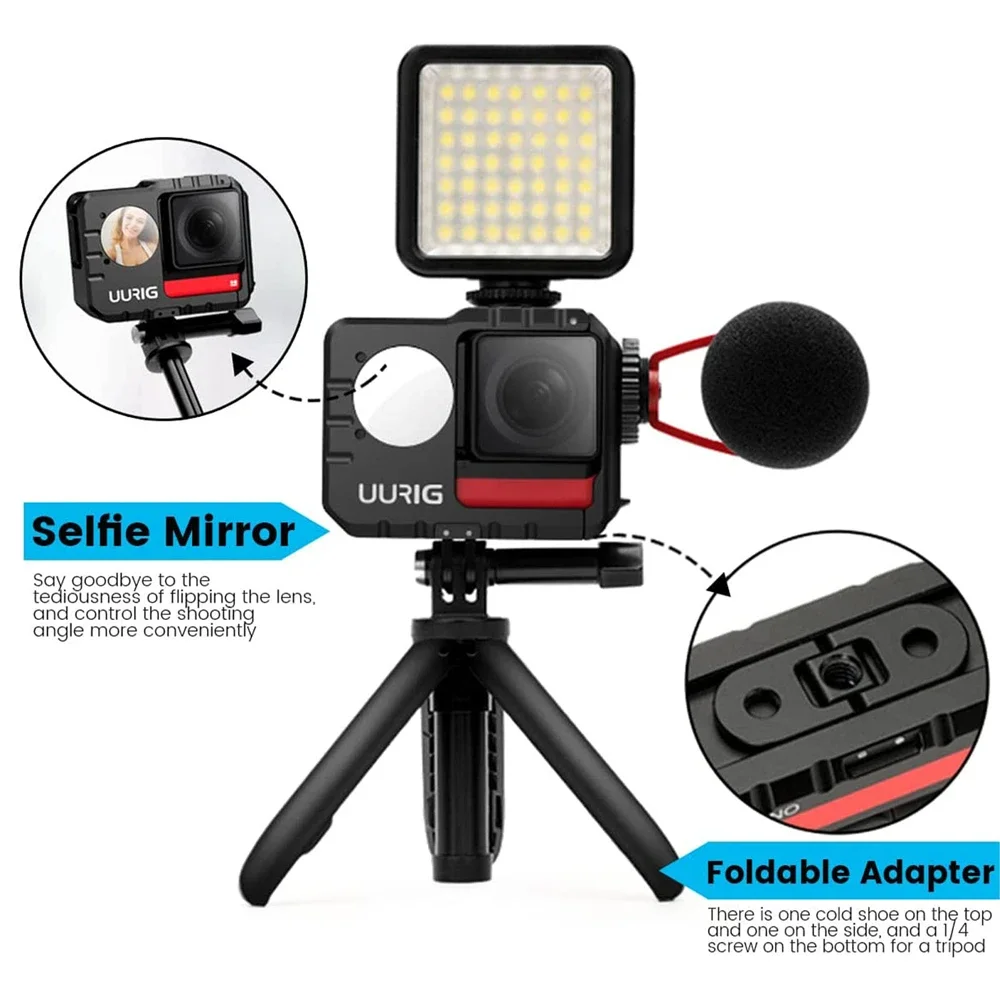 Insta360 One Rs Ultimate Cage Selfie Mirror + Dual Shoe Mounts + Foldable Base Full Button/port Access Alloy Protective Frame