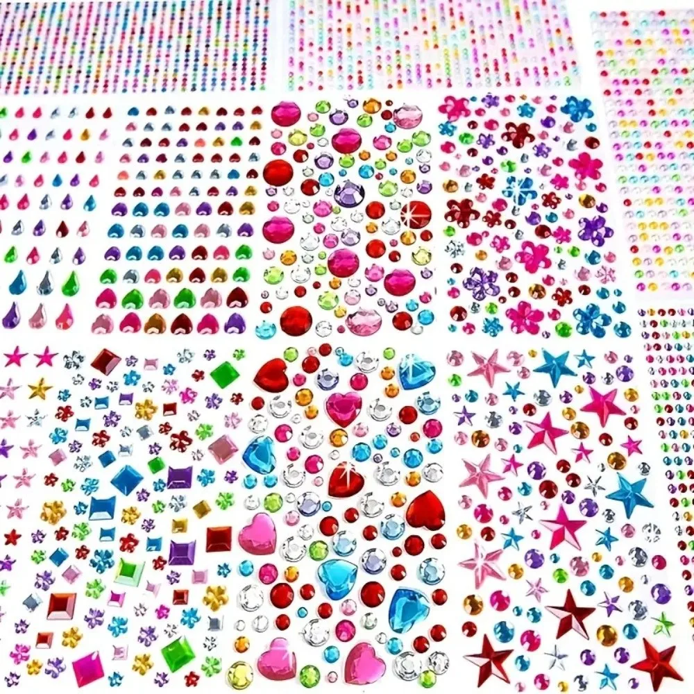 12 Sheets with Adhesive Backing Bedazzling Sticker Random Color Y2K Face Eye Jewels Sticker Sparkling Acrylic