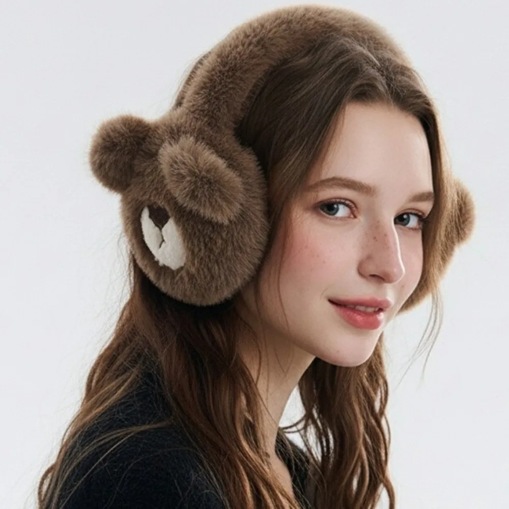 Fashion Cartoon Bear Plush Earmuffs Windproof Soft Cute Ear Cover Adjustable Anti-freezing Winter Ear Warmer Riding