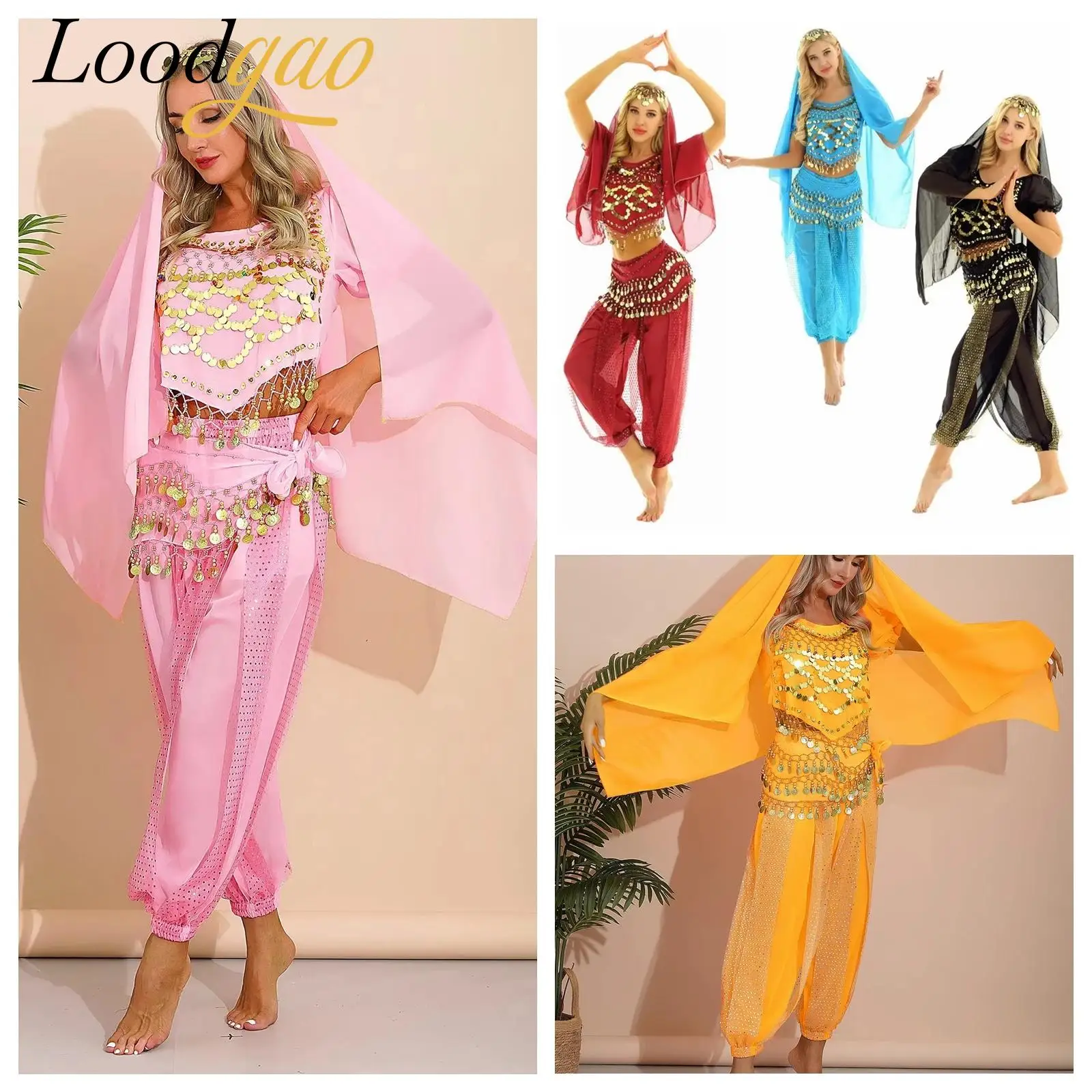 

Women's Belly Dance Costume Tank Top + Harem Pants Hip Scarf Carnival India Arabian Egypt Stage Performance Dance Outfits