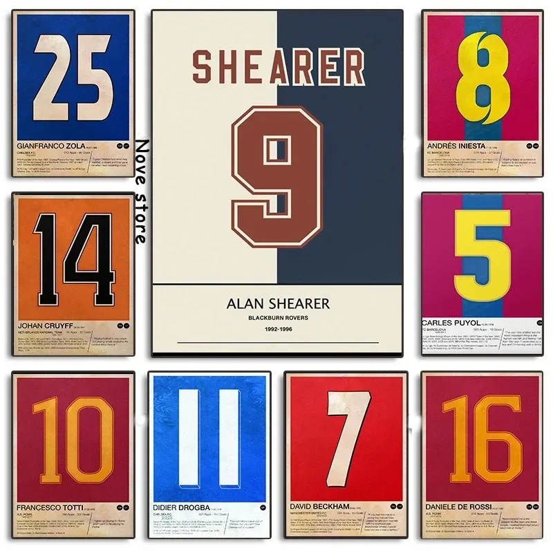 Vintage Famous Soccer Players Jersey Numbers Poster Sport Minimalist Canvas Printing Print Wall Art Picture for Home Room Decor