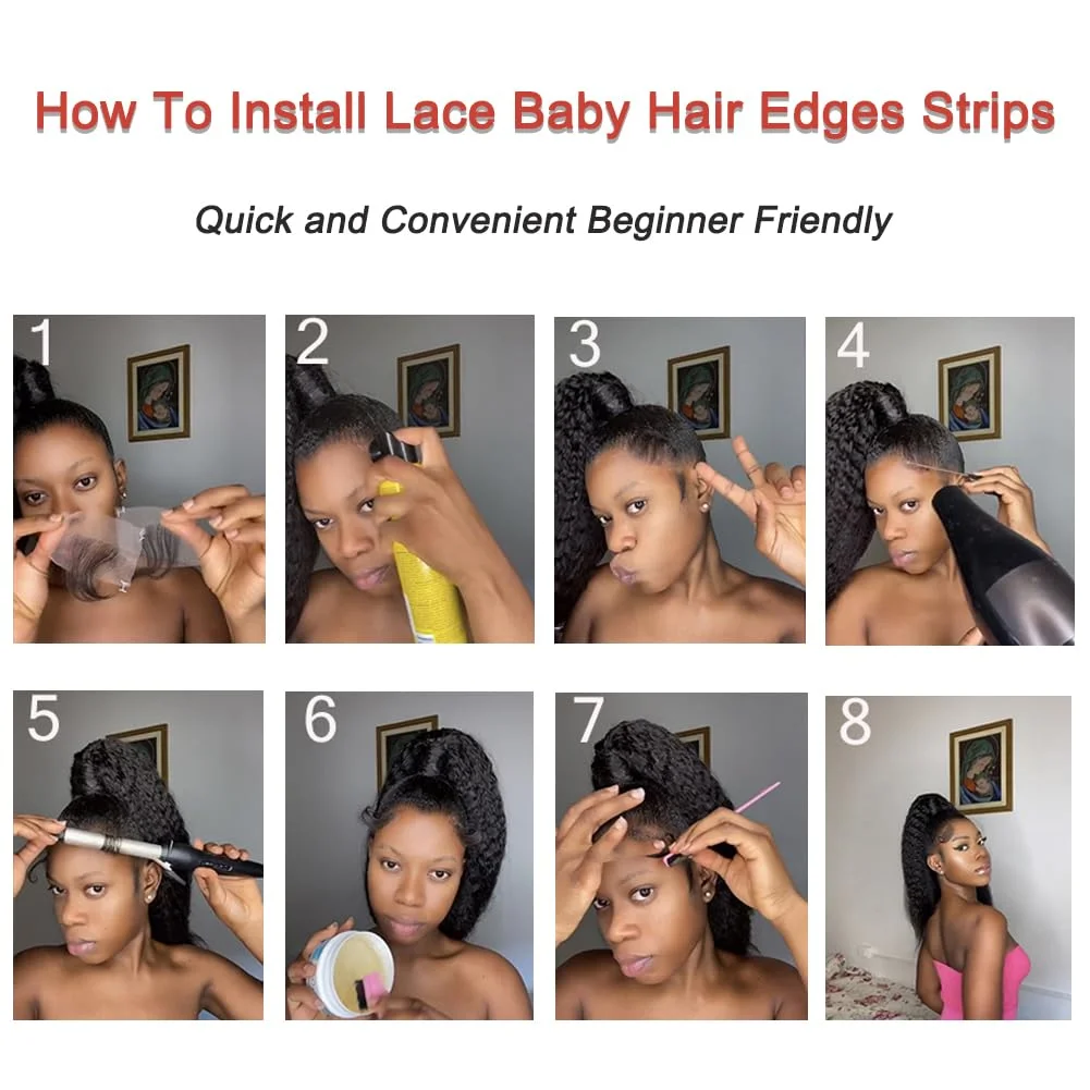 2/4/6 pçs hd rendas listras de cabelo do bebê 100% cabelo humano virgem suíço cabelo do bebê reutilizável invisível laço linha fina tiras de borda do cabelo do bebê