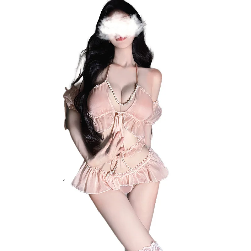 Nueva lencería Sexy para mujer, camisola de encaje Sexy, falda que abraza la cadera, camisón, uniforme tentación, pijamas de tres puntos, lencería erótica