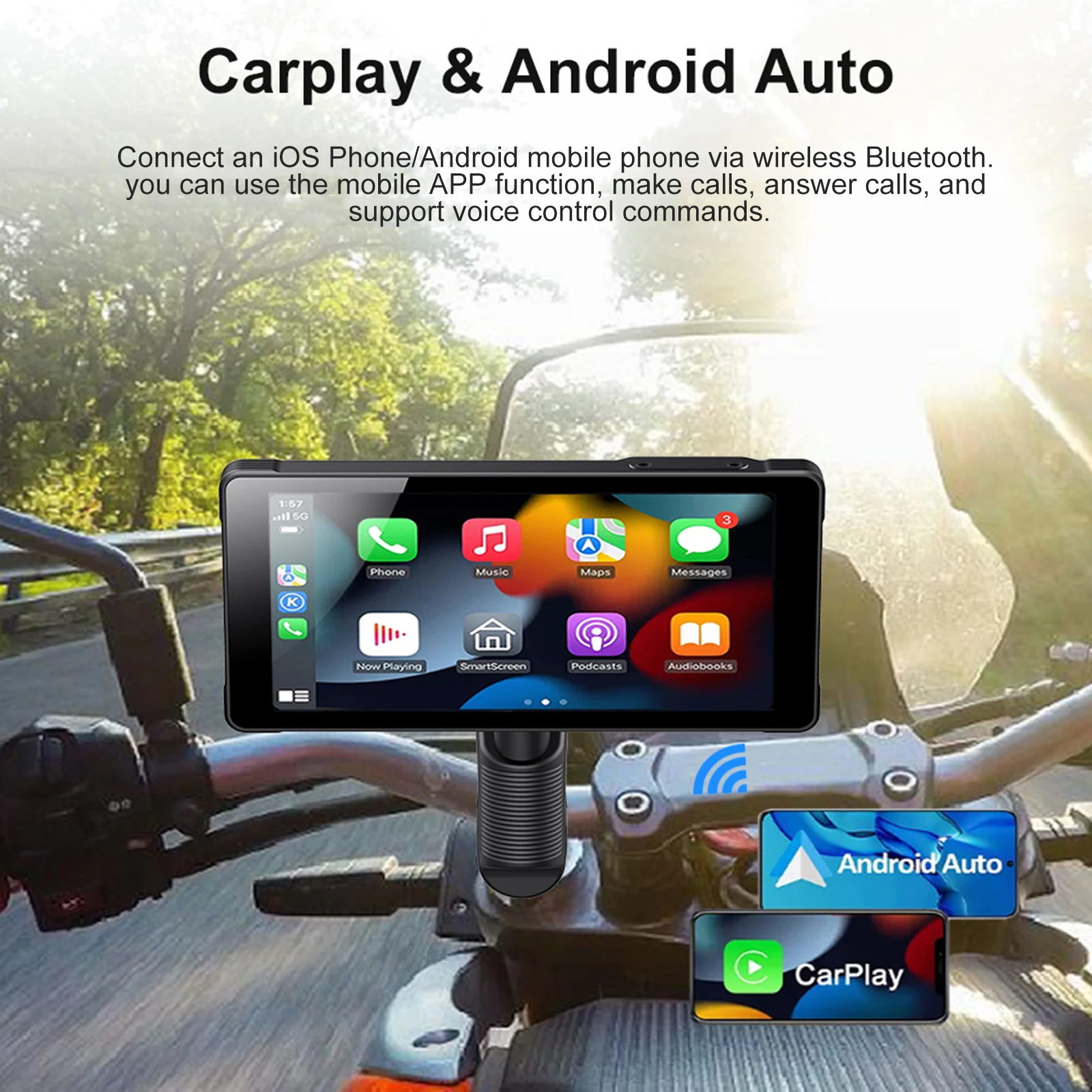 

5.5 Inch Portable GPS Navigation Motorcycle IPX7 Waterproof Carplay Display Motorcycle Wireless Android Auto or Apple CarPlay