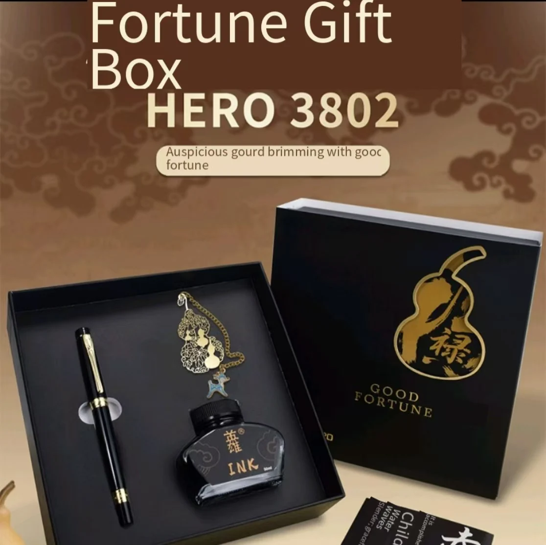 New Arrival HERO 3802 Fu‑Lu Auspicious Fountain Pen Gift Set, High‑end Good‑looking Business Office Pen Set for Adults