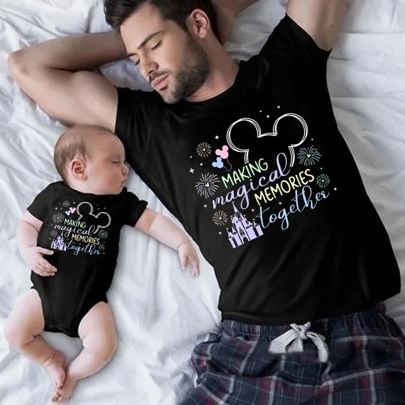 Funny Father Mother Kids Clothing Summer Short Sleeve Disney Family T-shirt 2024