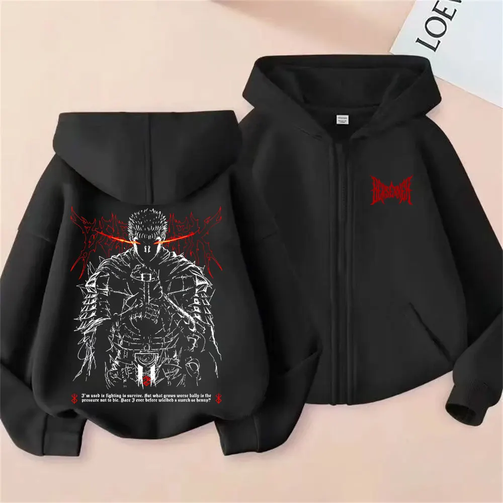 Moletom com zíper Anime Berserk Guts, unissex, fleece, casual, vintage, jaqueta com zíper, 90s, desenho animado, manga, cosplay, sweatshirt com zíper.