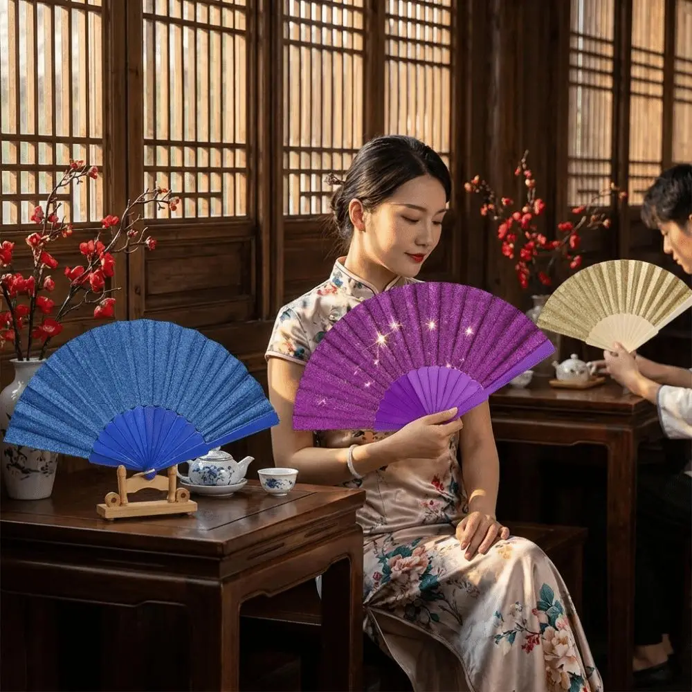 Lightweight Solid Color Folding Hand Fan Vibrant Decorative Dance Fan Handheld Classic Fan Festivals