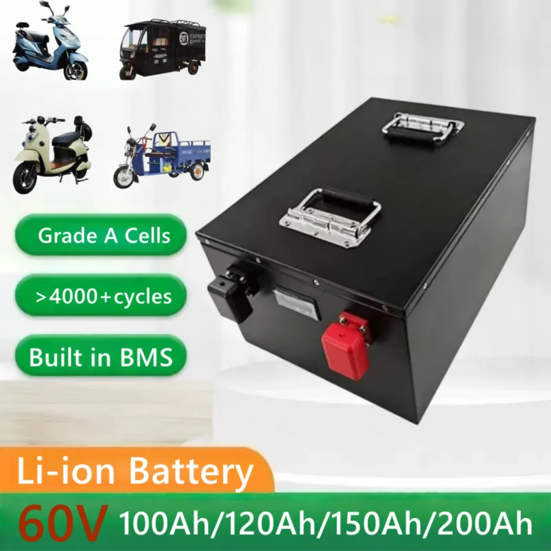 60V Lithium Battery Ions 100Ah 120Ah 150Ah 200Ah with BMS Bluetooth 17S for Off-Road Vehicles 3000W 5000W 6