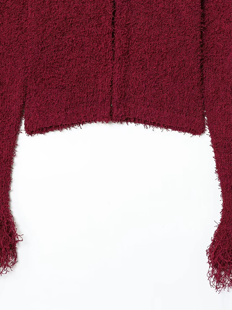 Europejskie i amerykańskie trendy jesienne: nowa kolekcja odzieży damskiej, dopasowana dzianinowa kurtka z frędzlami, okrągły dekolt, długi rękaw.