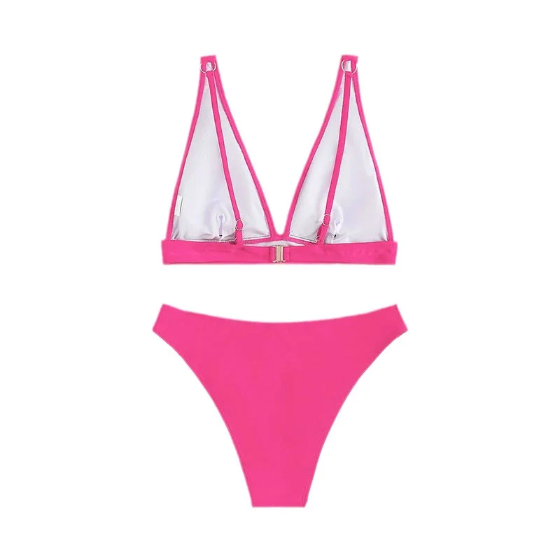 Fashion Micro Bikini Swimwear Bikinis Sets Bathing Suit Women Two Piece Suits High Waisted Solid Plastic V-neck Beach Swimsuit