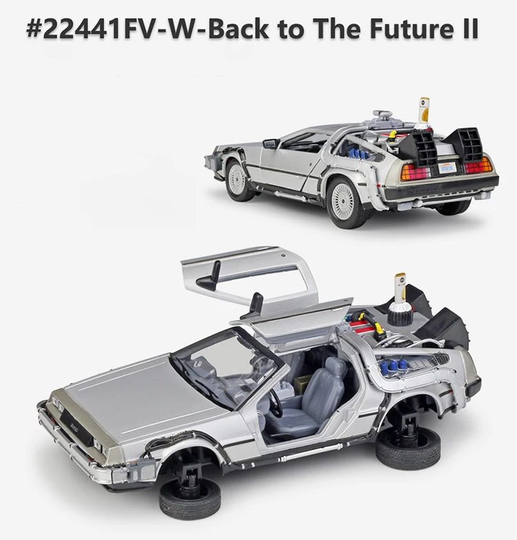 WELLY 1:24 Diecast Alloy Model Car DMC-12 delorean back to the future Time Machine Metal Toy Car For Kid Toy Gift Collection